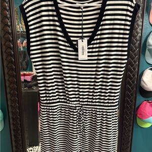 Z Supply Black and White Striped Sleeveless Drawstring Dress